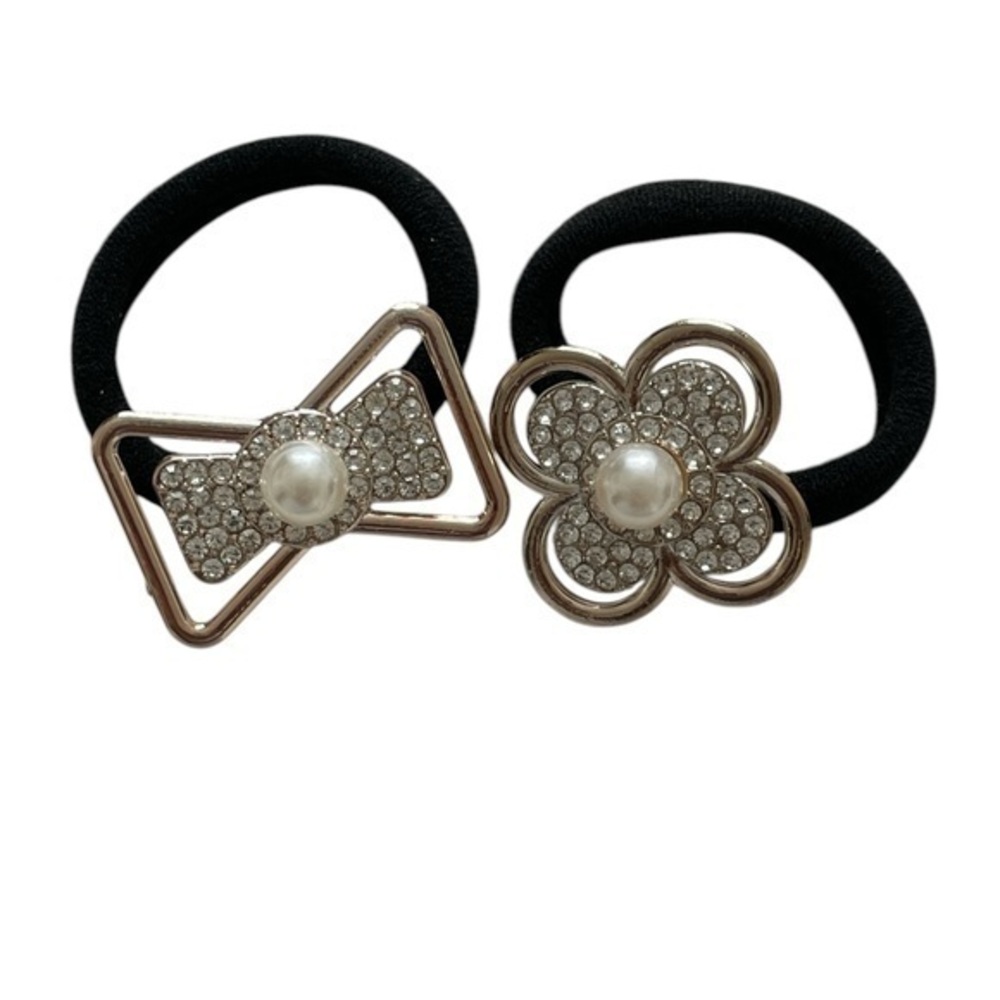2pcs Scrunchie Hair Bands Flower Pearl Bow Pearl Ponytail Holder Hair Ties